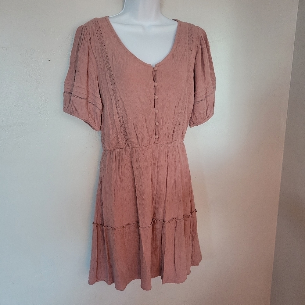 Maurices Women's Small Mauve Pink Short Sleeve Midi Dress Boho Button Up Girly